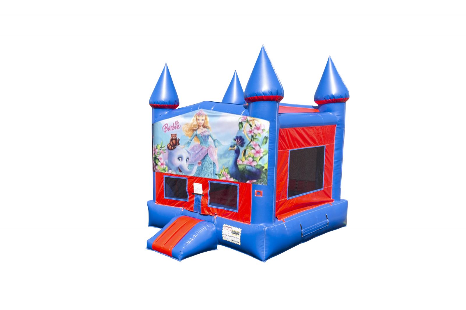 Barbie Red and Blue Bounce House Right side and Front